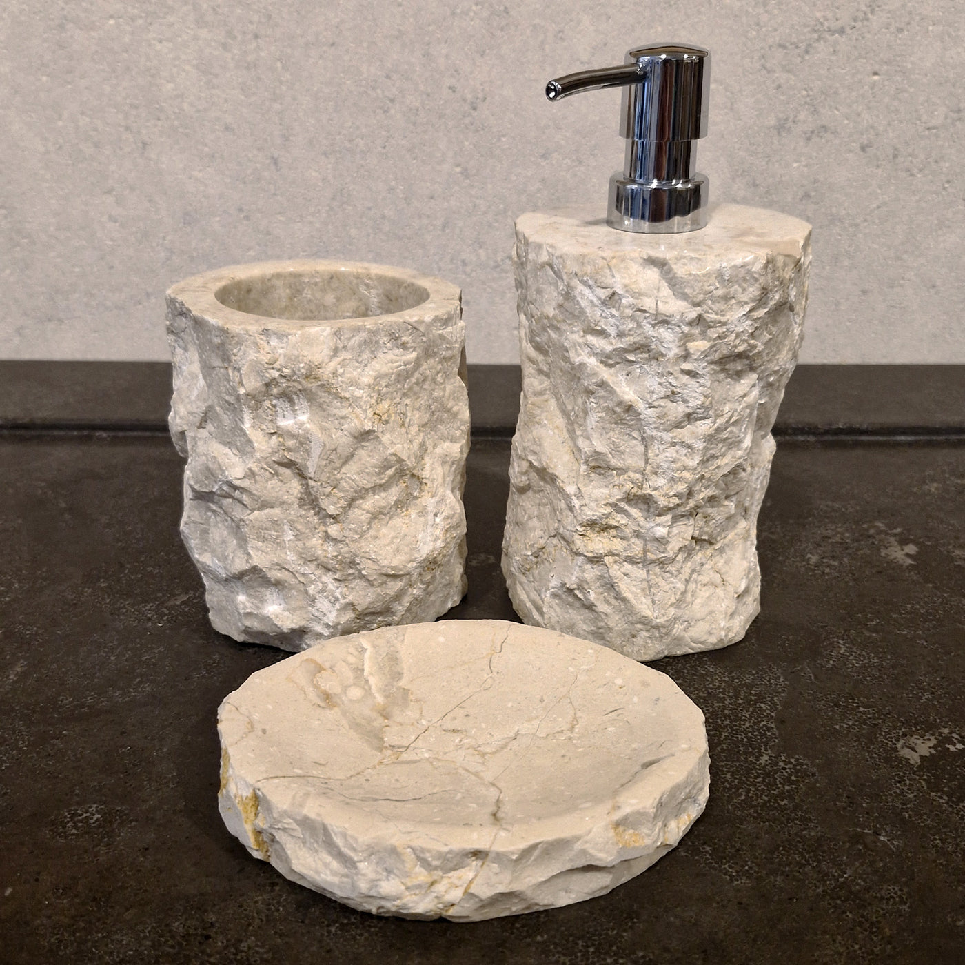 Beiger Marmor | Grob gehämmert | 3-teiliges Set