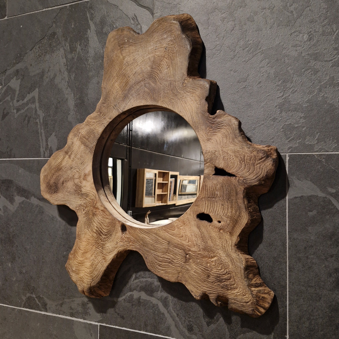 Wandspiegel Badspiegel aus Baumscheibe, rechteckig, mit natürlicher Holzoptik, in verschiedenen Größen, für moderne Badgestaltung