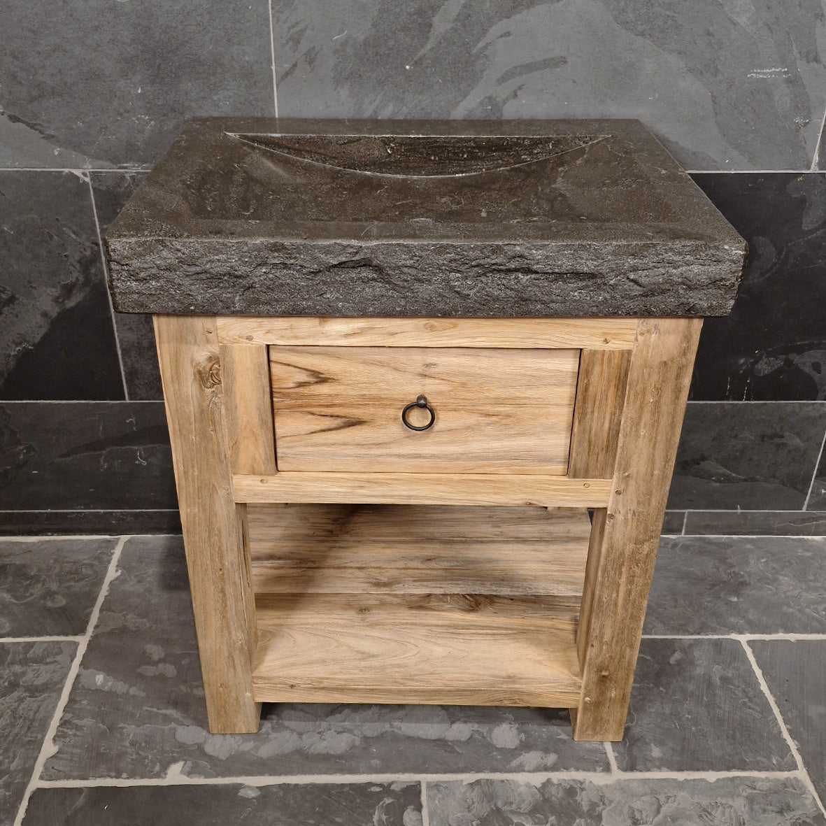 Kleine onderkast voor wastafel met wastafel | Gemaakt van gerecycled teakhout | Model 1