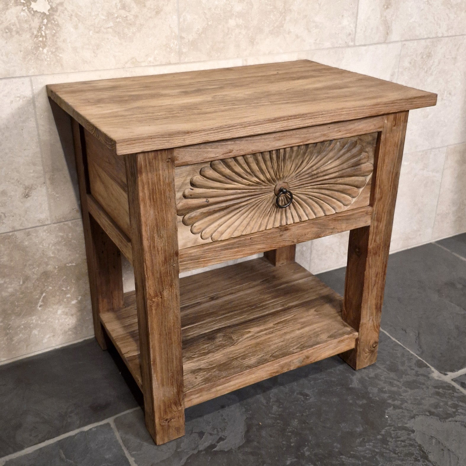 Unterschrank mit Carving Schublade | Recyceltes Teakholz | Sulawesi 1 - Ring - Badgestaltung