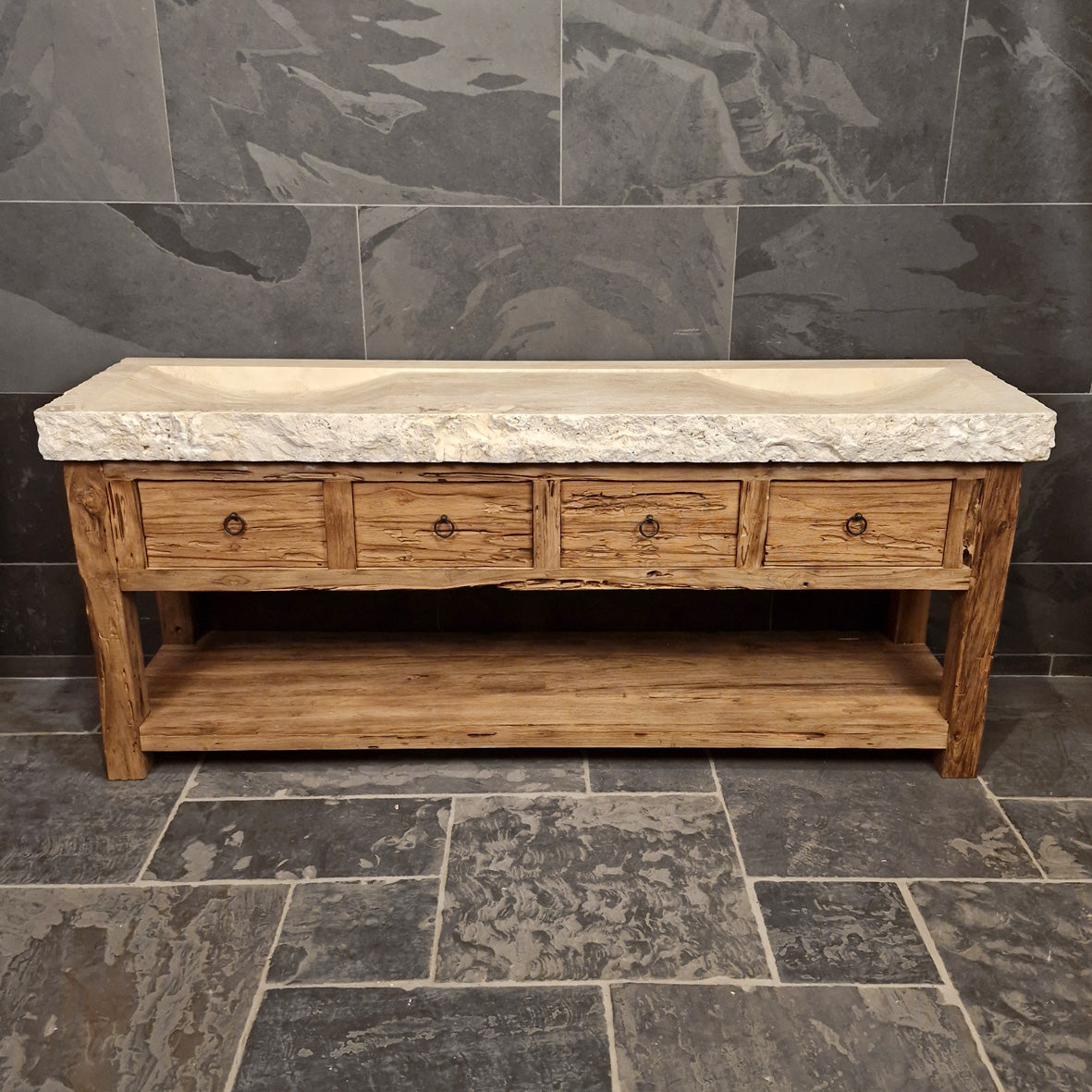 Teak badkamermeubel met wastafel | Duurzaam en uniek | Model 4