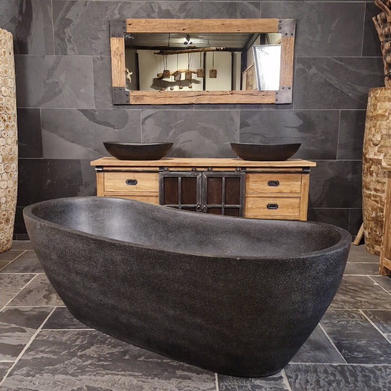 Badewanne freistehend | Terrazzo, schwarz | 180 x 80 x 58 | 1