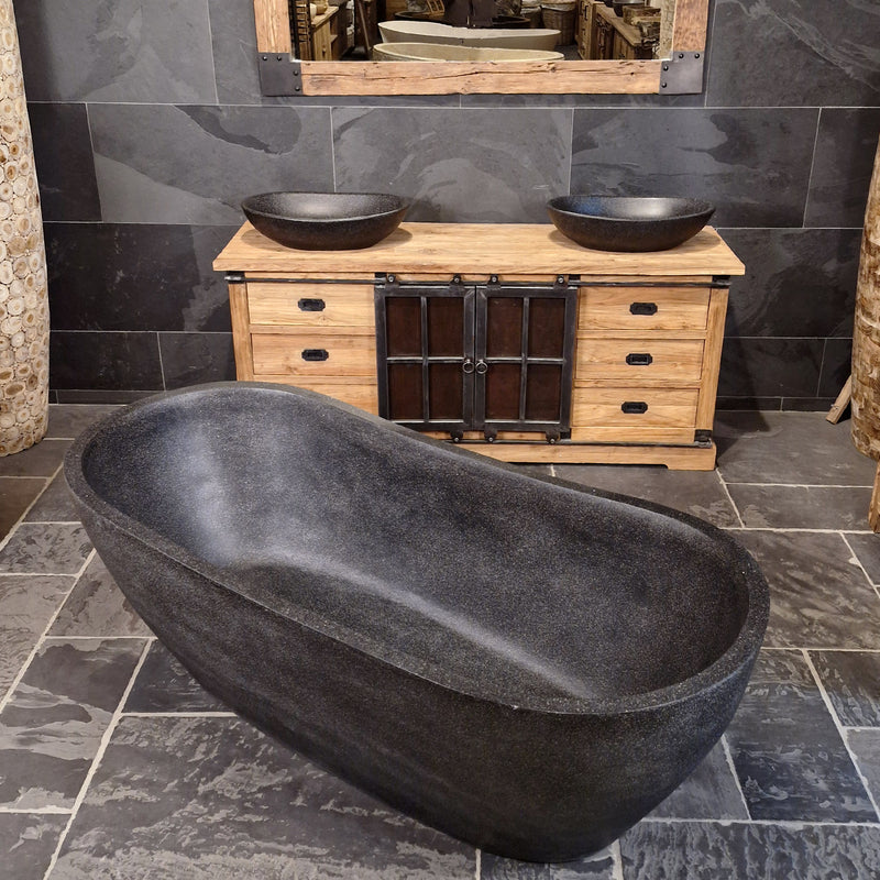 Badewanne freistehend | Terrazzo, schwarz | 180 x 80 x 58 | 3