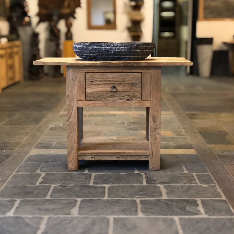 Badezimmerschrank Unterschrank Altholz recyceltes Teakholz Waschbeckenunterschrank Sideboard Unterschrank mit Waschtisch rustikales Holz Waschtisch mit Aufsatzwaschbecken Hochschrank