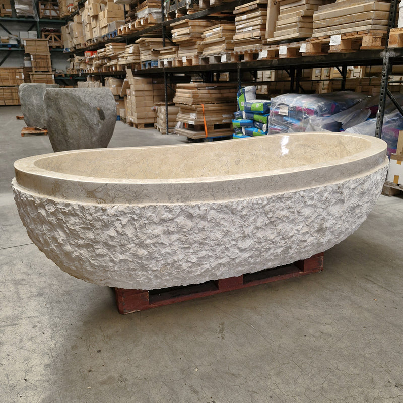 WAVE Badewanne freistehend Marmor beige - L 205 x B 106 x H 57 cm - Badgestaltung | Afrika Naturstein