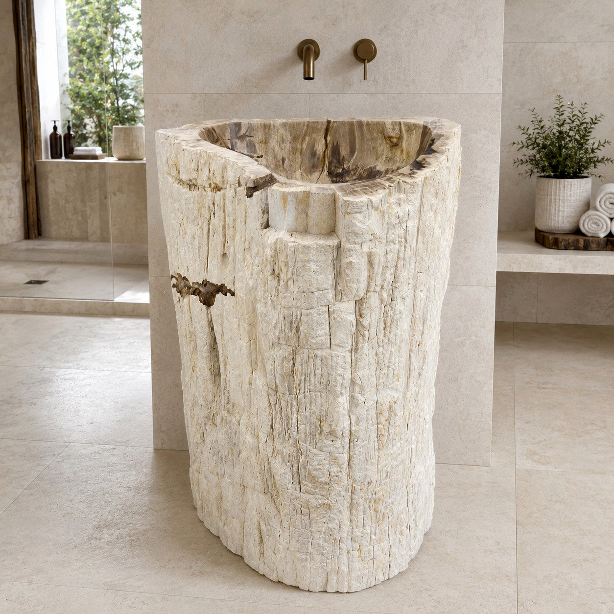 Staande wastafel Versteend hout | 58 x 46 x 90 cm | Z2