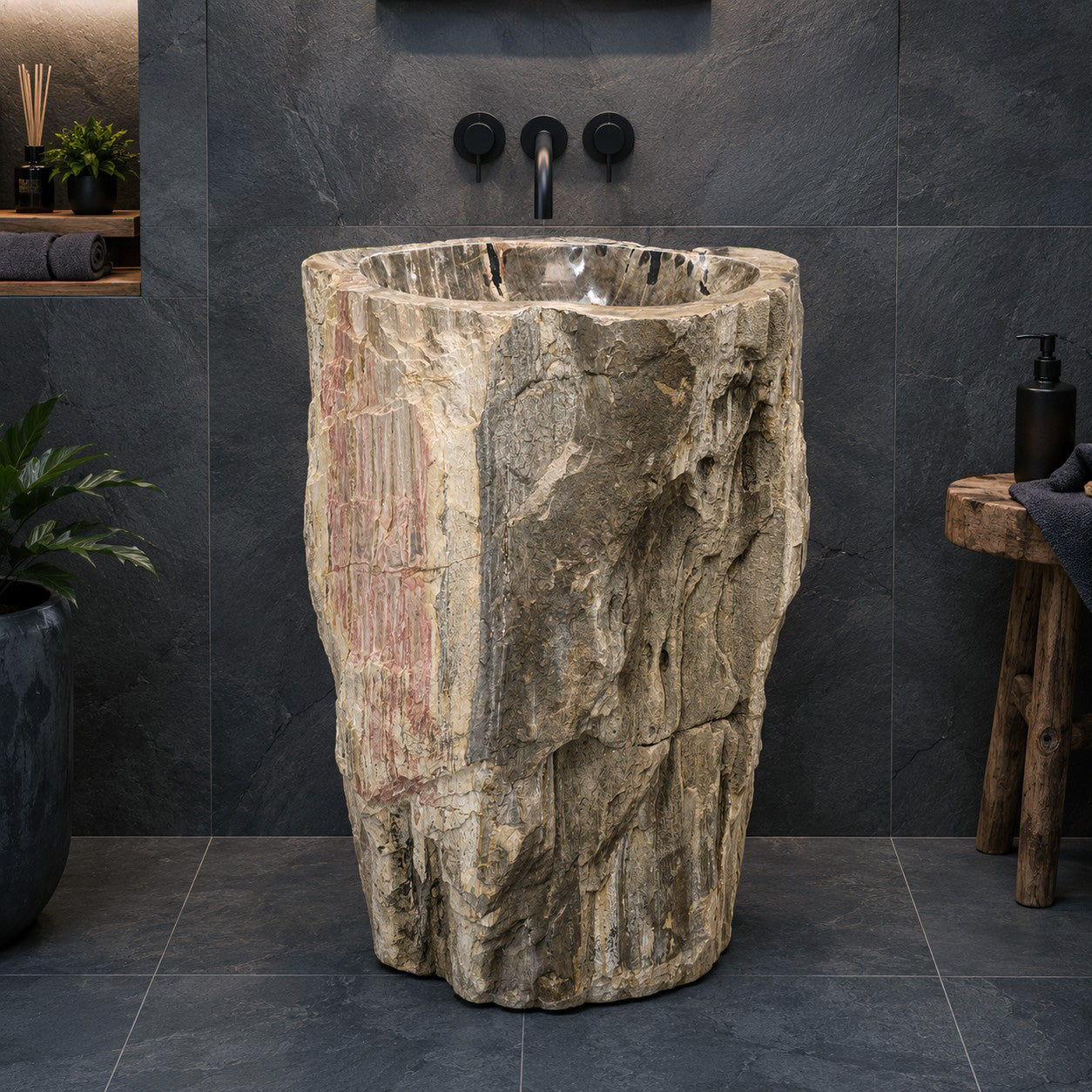Standwaschbecken | Versteinertes Holz | 60 x 39 x 90 cm