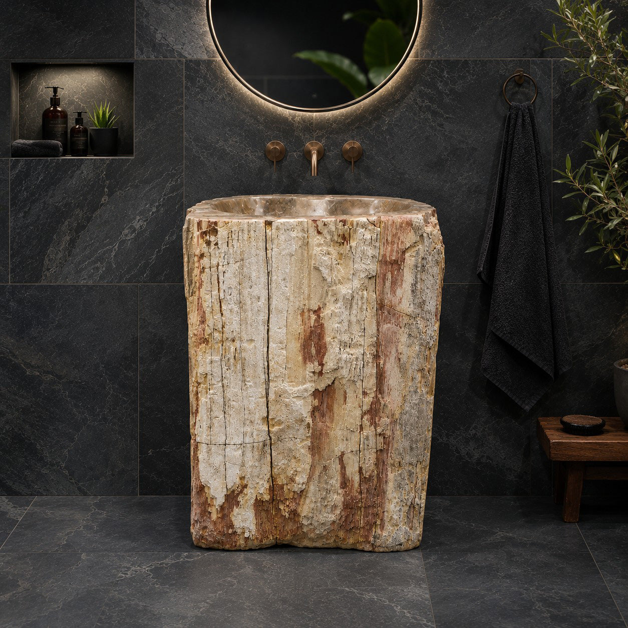 Staande wastafel | Versteend hout | Met kraangat | 58 x 44 x 91 cm | ZH2