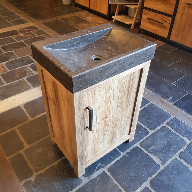 - BANTAM 4 | Unterschrank mit Waschtisch | 62 x 38 x 87 cm | rechtsdrehend - Blaustein glatt - Badgestaltung | Afrika Naturstein