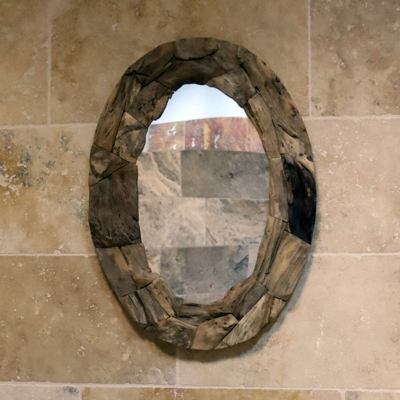 - Badspiegel Wandspiegel Teak oval - Badgestaltung | Afrika Naturstein