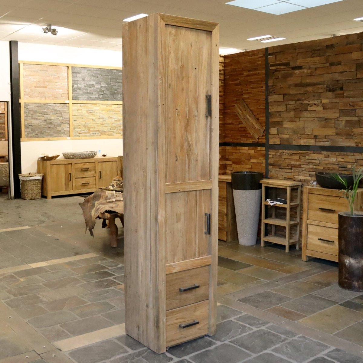 - TIMOR 6 Hochschrank 50 x 40 x 210 cm - Linksdrehend - Badgestaltung | Afrika Naturstein