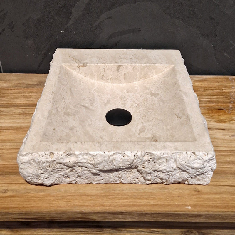 - BILBAO | Waschtisch | Travertin roh - 46 x 40 x 10 cm - Badgestaltung | Afrika Naturstein