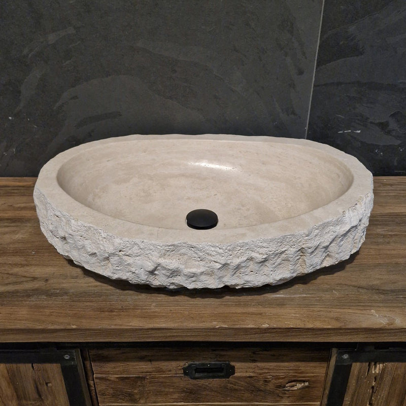 WAVE | Waschbecken | Travertin roh - 25 x 20 x 13 - 15 cm - Badgestaltung | Afrika Naturstein
