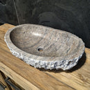 - WAVE | Waschbecken | Silber Travertin roh - 60 x 40 x 13 - 15 cm - Badgestaltung | Afrika Naturstein