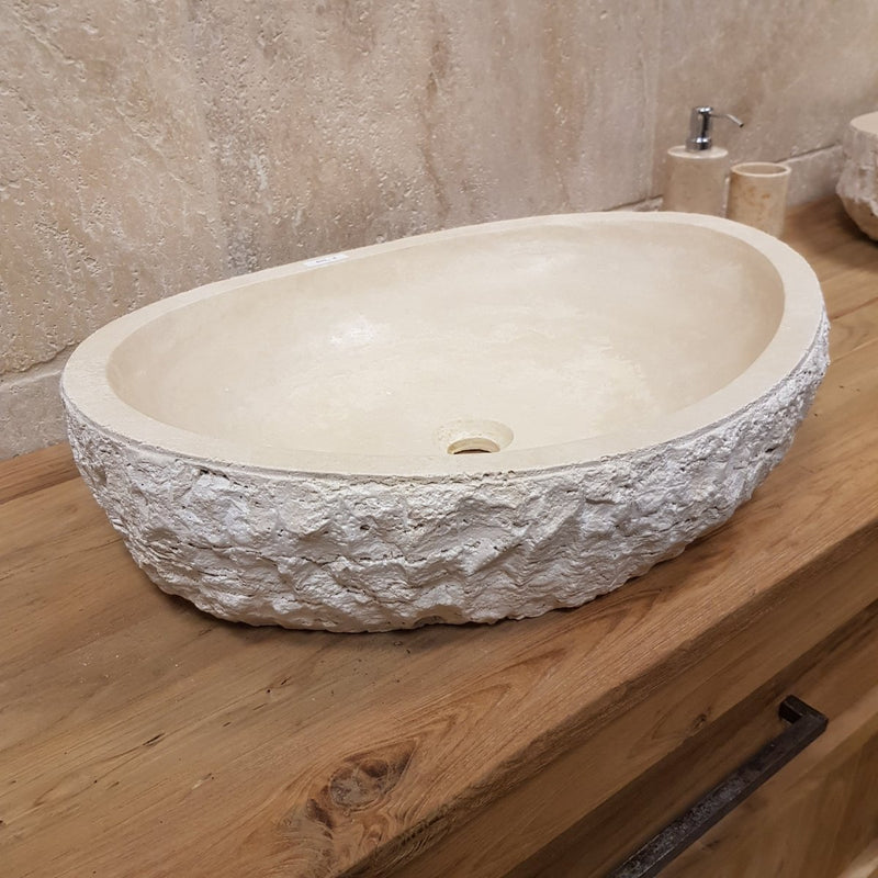 WAVE | Waschbecken | Travertin roh - 60 x 45 x 13 - 15 - Badgestaltung | Afrika Naturstein