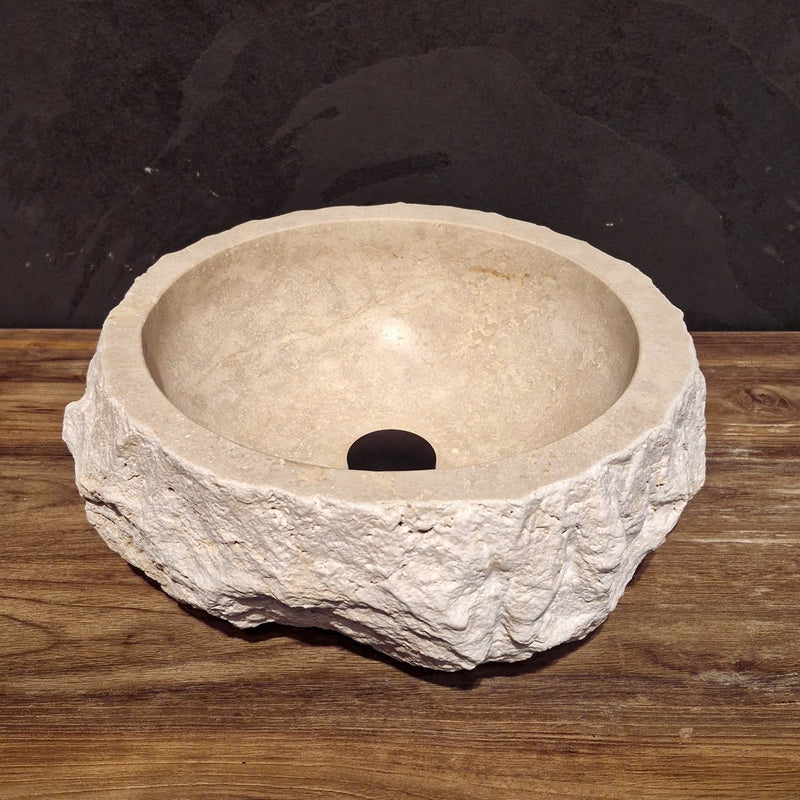 MOSKAU | rundes Waschbecken | Travertin roh - 35 x 35 x 15 cm - Badgestaltung | Afrika Naturstein