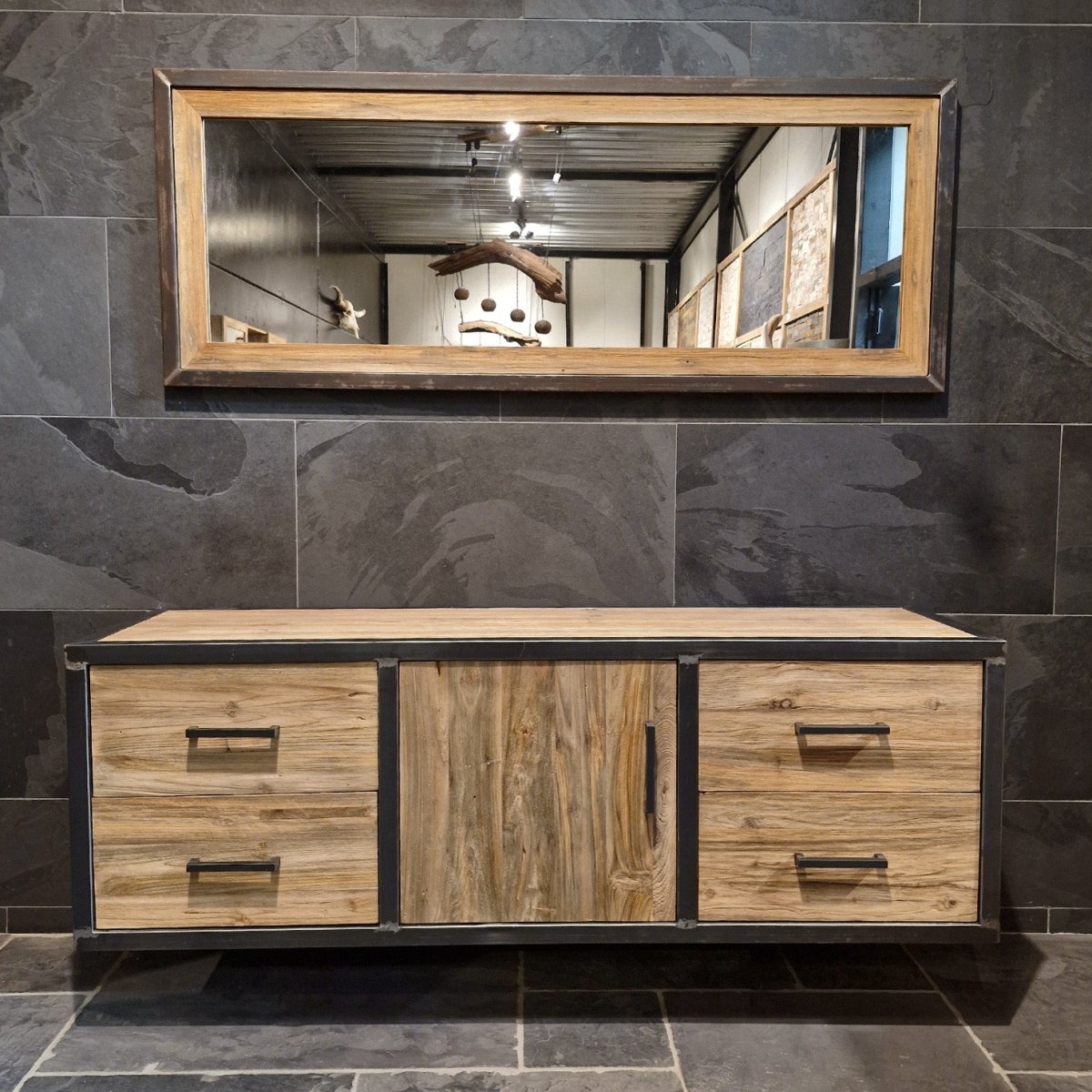 Hangkast met spiegel | Set van teakhout voor de badkamer