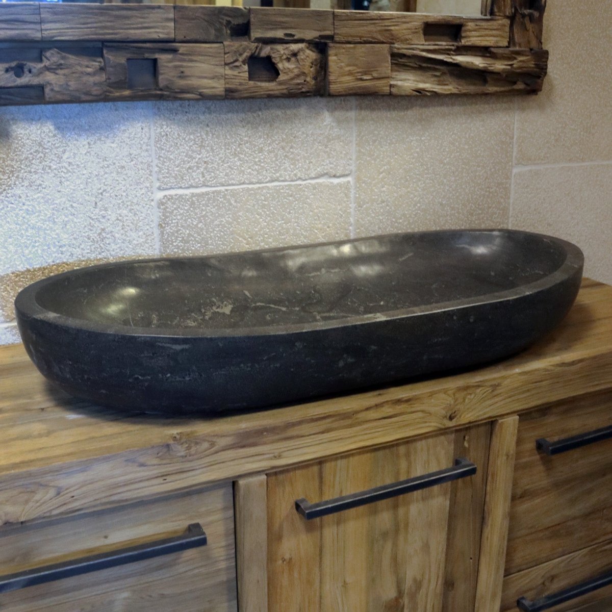 - WAVE | Waschbecken | Blaustein glatt - 100 x 45 x 13 - 15 cm - Badgestaltung | Afrika Naturstein