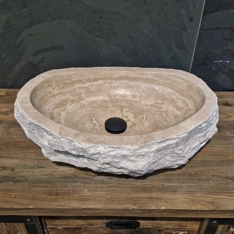 WAVE | Waschbecken | Travertin roh - 40 x 30 x 13 - 15 cm - Badgestaltung | Afrika Naturstein