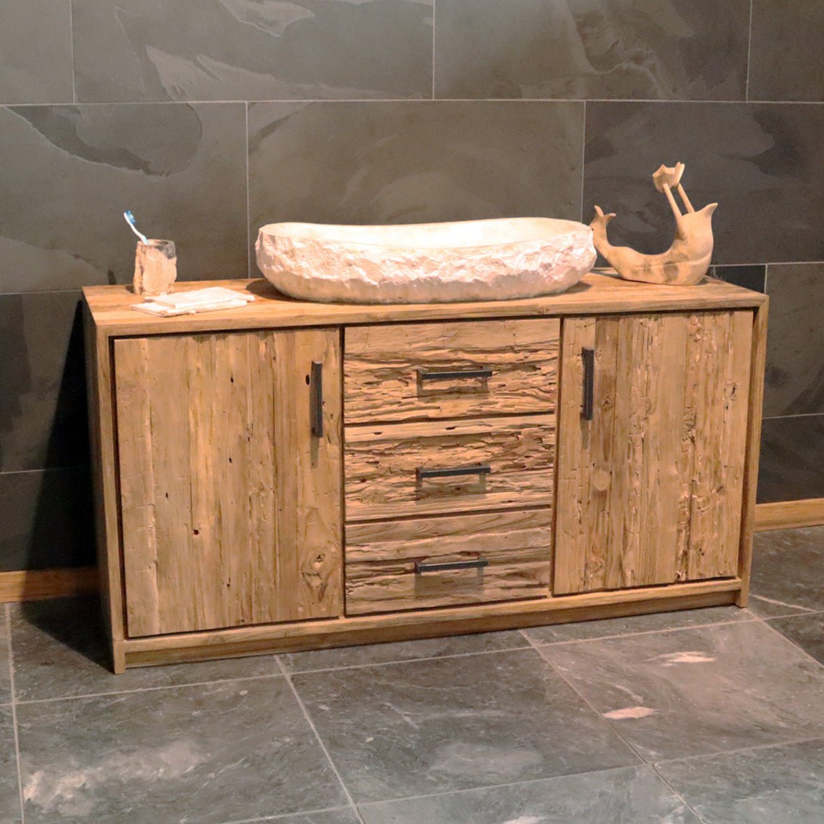 Moderner Murasi Badezimmer-Unterschrank in Holzoptik, 160 x 50 x 80 cm, für stilvolle Badgestaltung