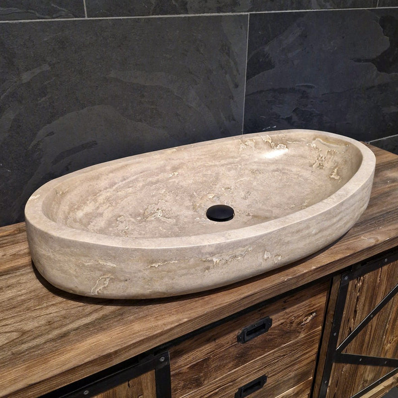 - WAVE | Waschbecken | Travertin glatt - 80 x 45 x 13 - 15 cm - Badgestaltung | Afrika Naturstein