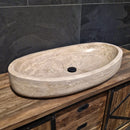- WAVE | Waschbecken | Travertin glatt - 80 x 45 x 13 - 15 cm - Badgestaltung | Afrika Naturstein