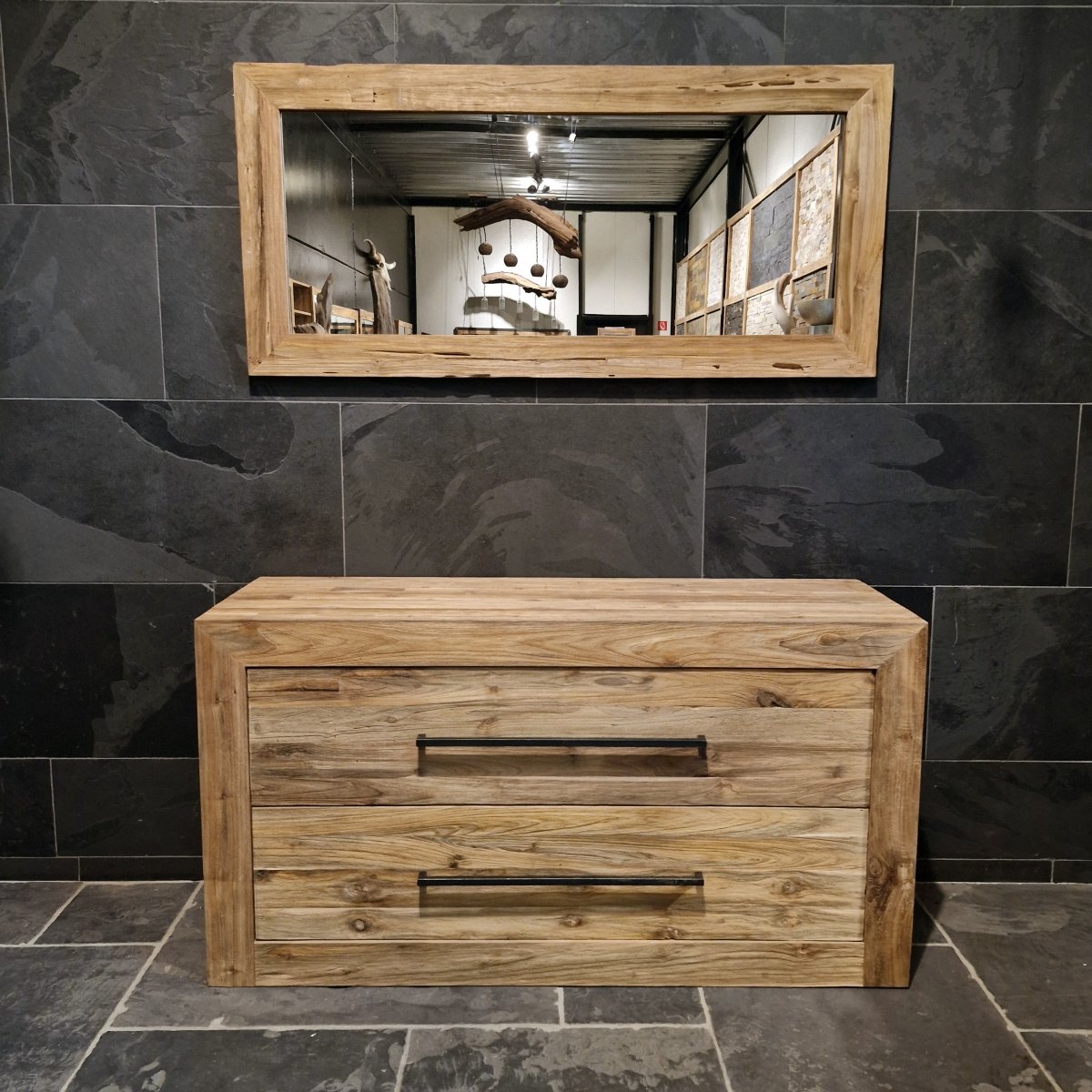 Badmeubelset met spiegel | Handgemaakt van teakhout