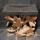 - Wurzelholz als Konsole mit Waschtisch Bilbao Blaustein grob oder glatt - 125 x 55 x 87 cm Blaustein grob - Badgestaltung | Afrika Naturstein