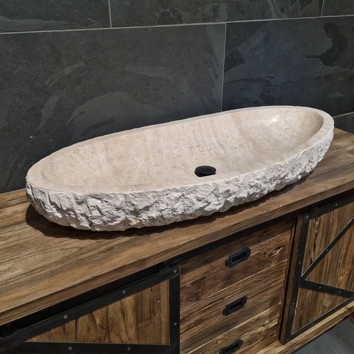 WAVE | Waschbecken | Travertin roh - 100 x 45 x 13 - 15 cm - Badgestaltung | Afrika Naturstein