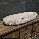 - WAVE | Waschbecken | Travertin roh - 100 x 45 x 13 - 15 cm - Badgestaltung | Afrika Naturstein