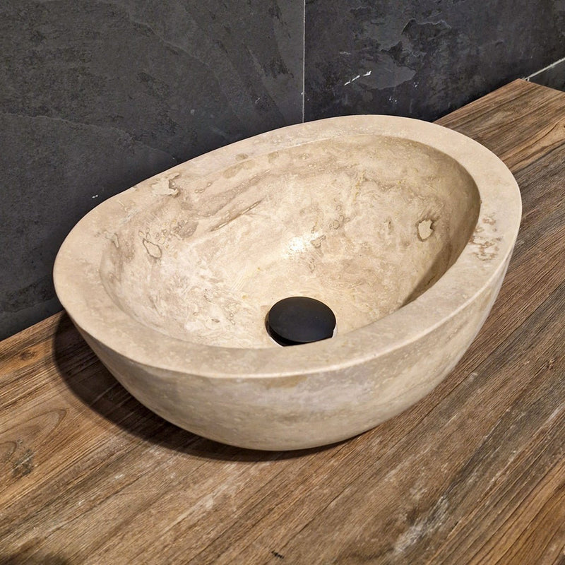 - WAVE | Waschbecken | Travertin glatt - 40 x 30 x 13 - 15 cm - Badgestaltung | Afrika Naturstein