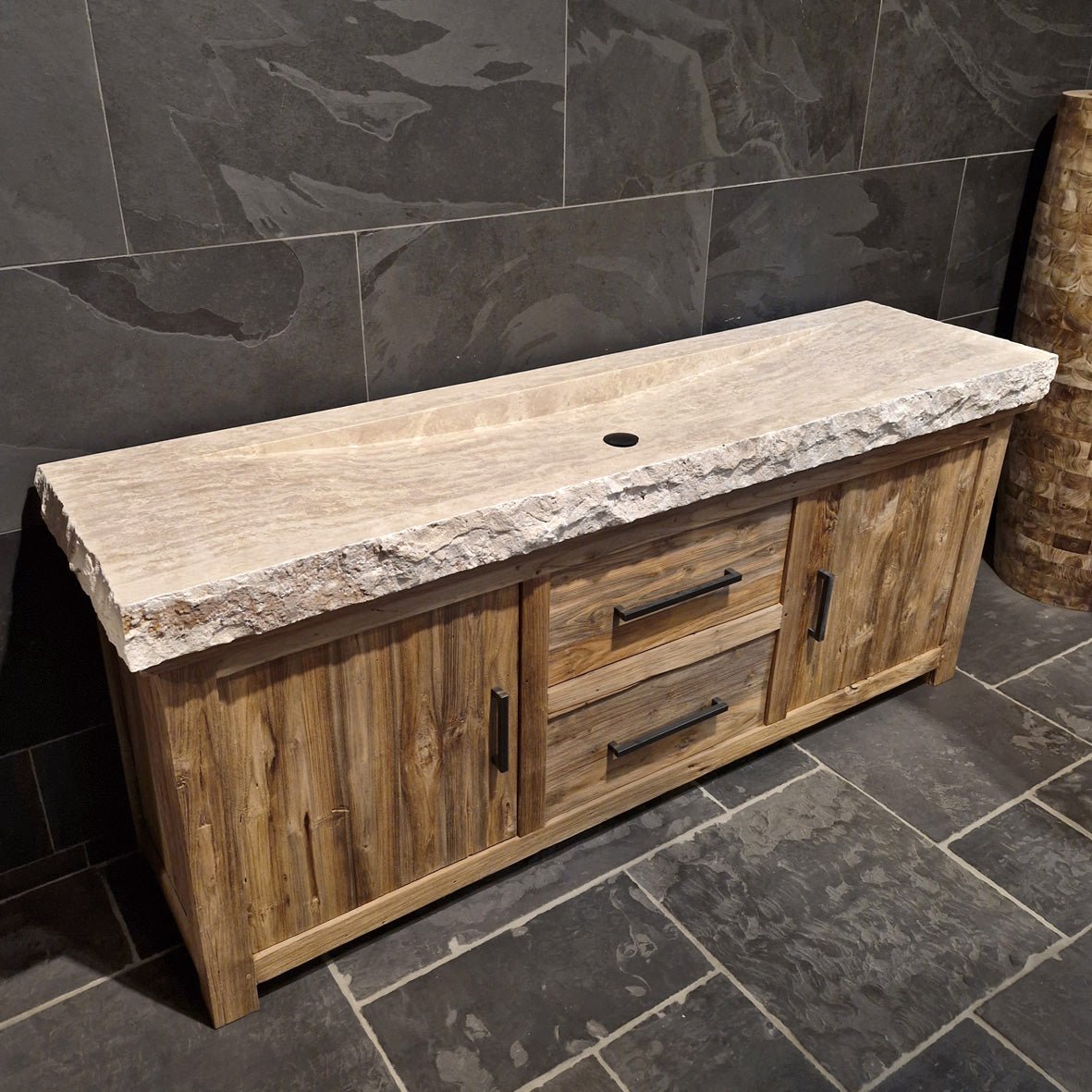 - BILBAO | Waschtisch | Travertin roh - 206 x 55 x 10 cm - Badgestaltung | Afrika Naturstein