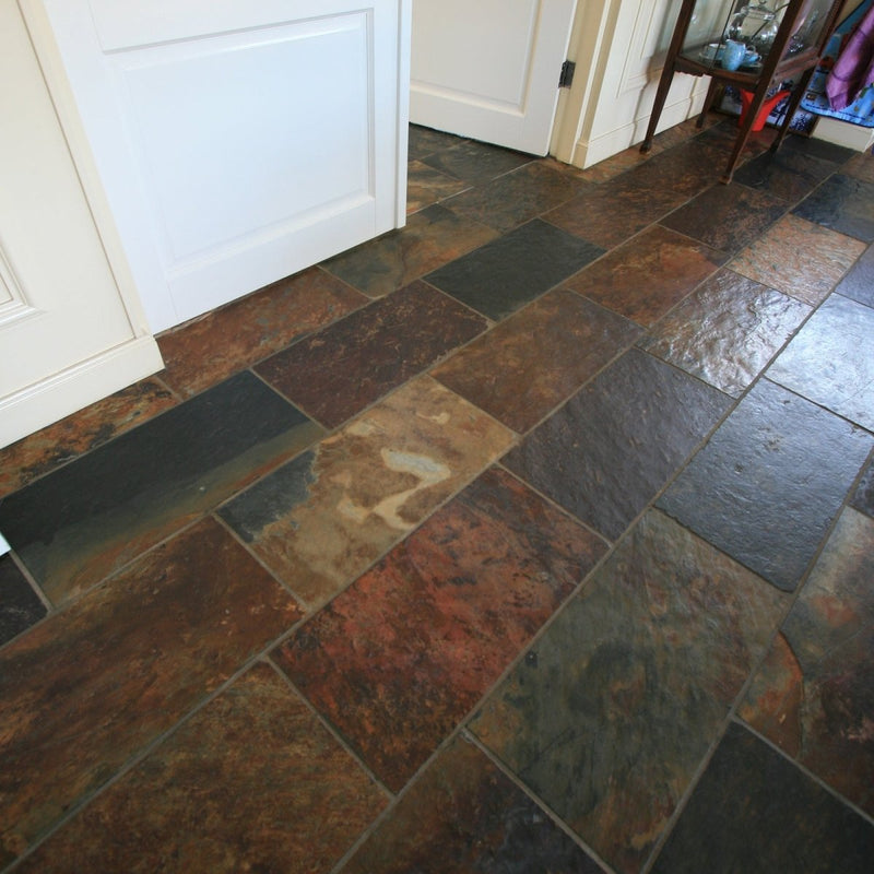 Naturstein Fliesen Platten Schiefer Rich Autumn naturbelassen mehrfarbig - Muster | Schieferfliesen | RICH AUTUMN - ca. 20 x 20 cm - Muster | Afrika Naturstein