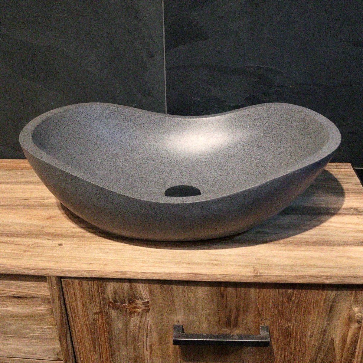 Aufsatzwaschbecken | Terrazzo grau | Mineralguss | 60 x 40 x 18 cm