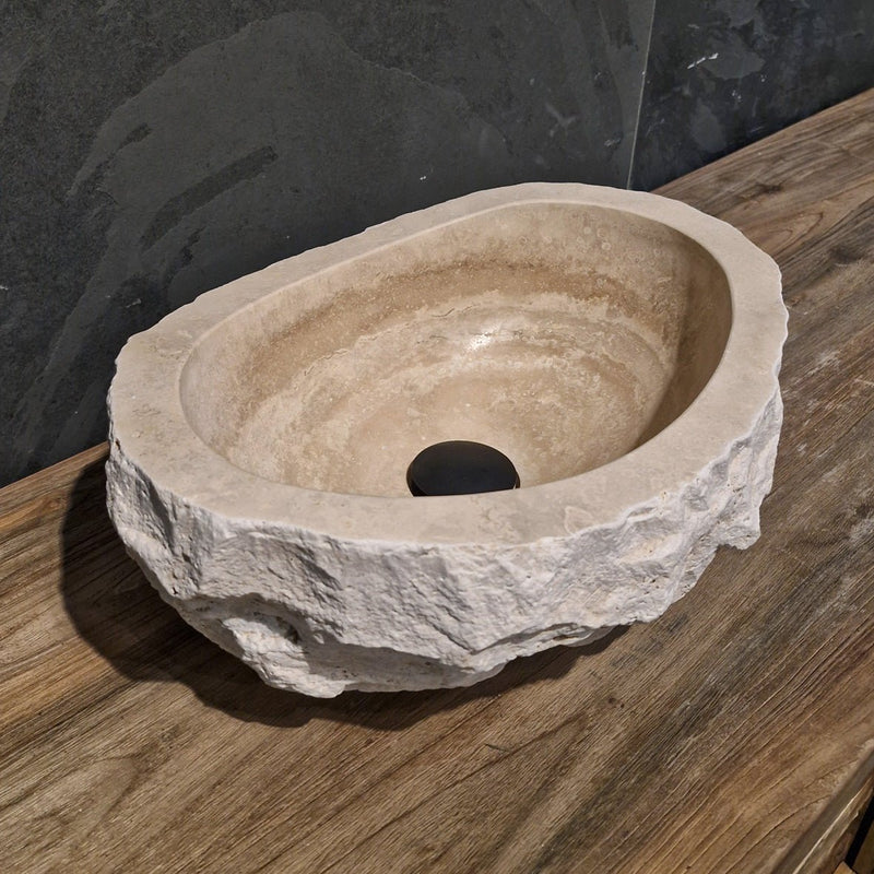 WAVE | Waschbecken | Travertin roh - 40 x 30 x 13 - 15 cm - Badgestaltung | Afrika Naturstein