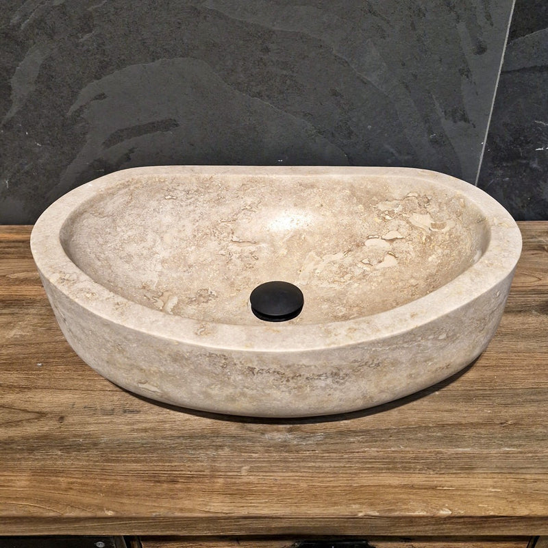- WAVE | Waschbecken | Travertin glatt - 50 x 30 x 13 - 15 cm - Badgestaltung | Afrika Naturstein