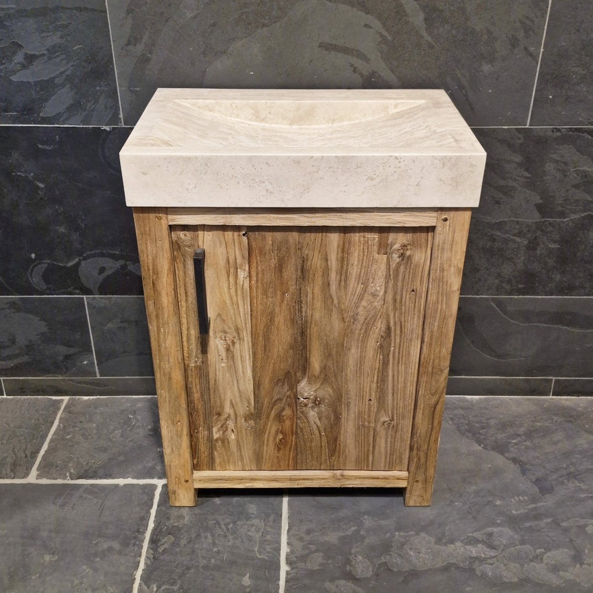 - BANTAM 4 | Unterschrank mit Waschtisch | 62 x 38 x 87 cm | rechtsdrehend - Travertin glatt - Badgestaltung | Afrika Naturstein