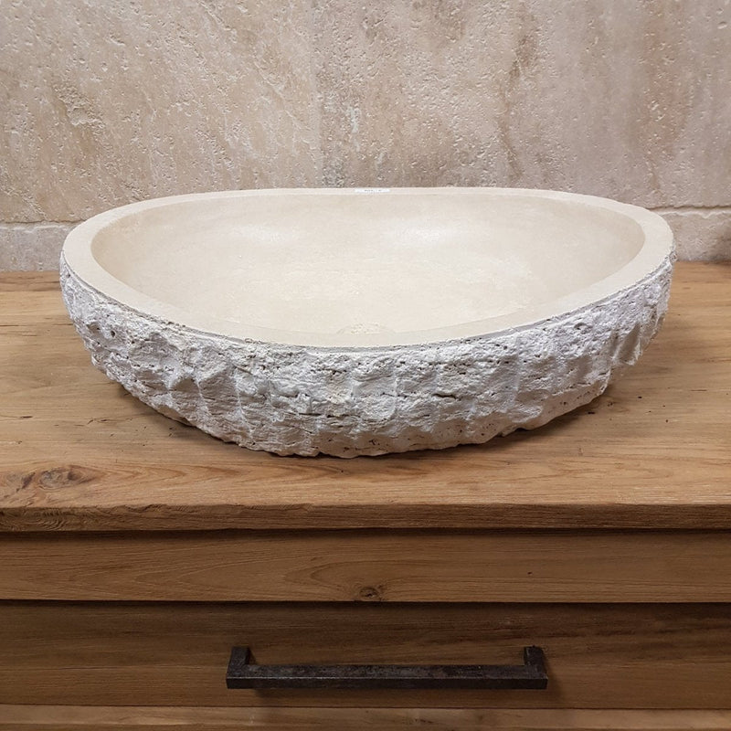 WAVE | Waschbecken | Travertin roh - 60 x 40 x 13 - 15 cm - Badgestaltung | Afrika Naturstein