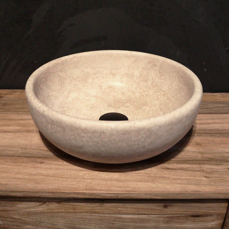 MOSKAU | rundes Waschbecken | Travertin glatt - Ø 40 cm - Badgestaltung | Afrika Naturstein