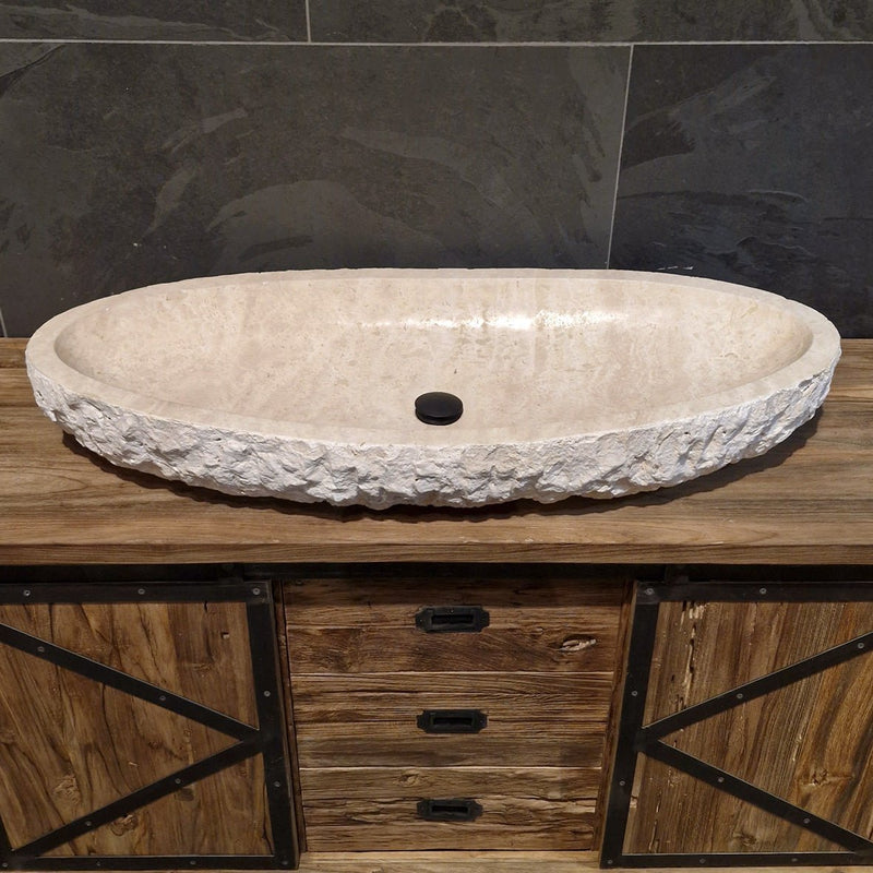 WAVE | Waschbecken | Travertin roh - 100 x 45 x 13 - 15 cm - Badgestaltung | Afrika Naturstein