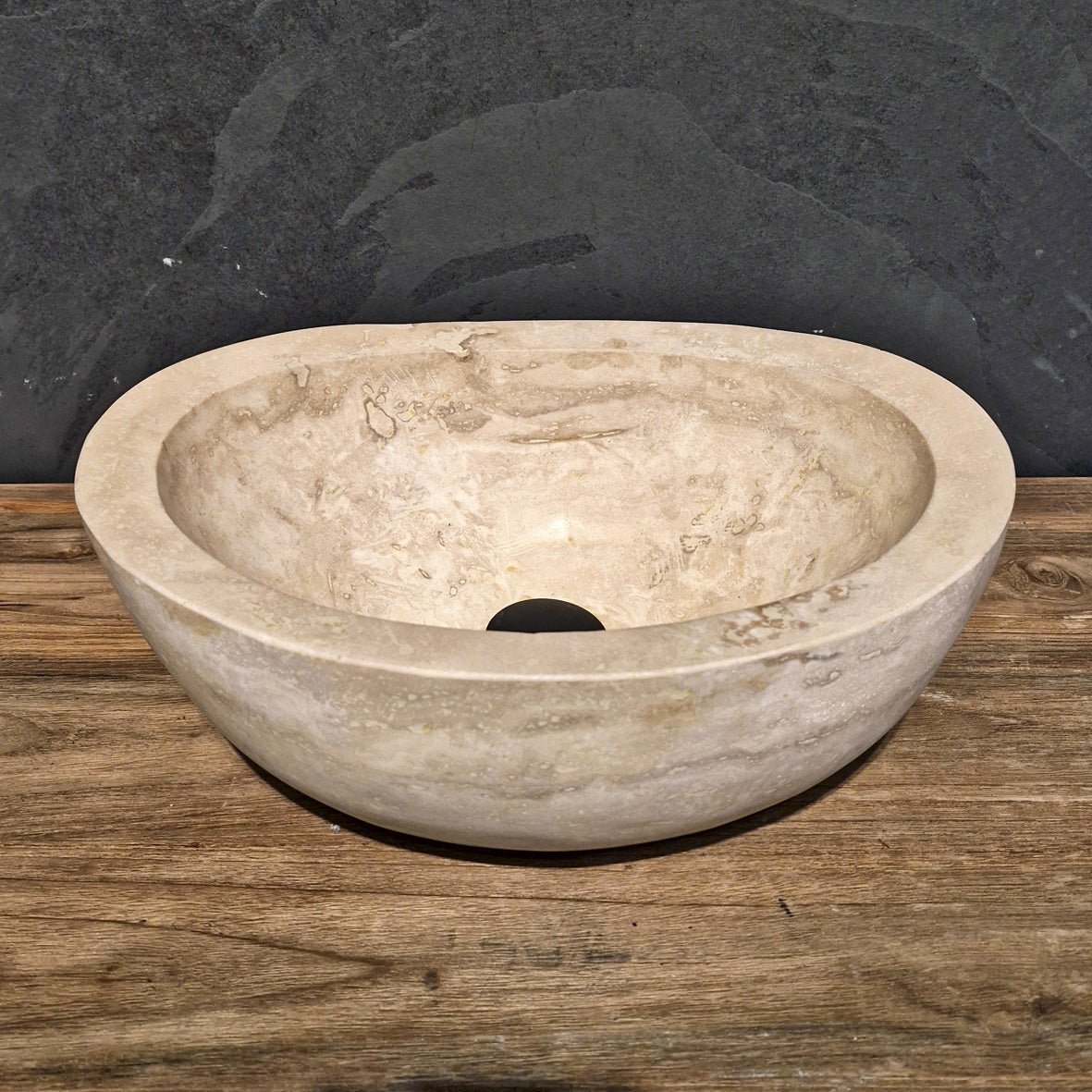 - WAVE | Waschbecken | Travertin glatt - 40 x 30 x 13 - 15 cm - Badgestaltung | Afrika Naturstein