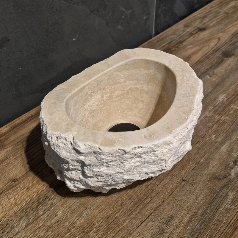 WAVE | Waschbecken | Travertin roh - 25 x 20 x 13 - 15 cm - Badgestaltung | Afrika Naturstein