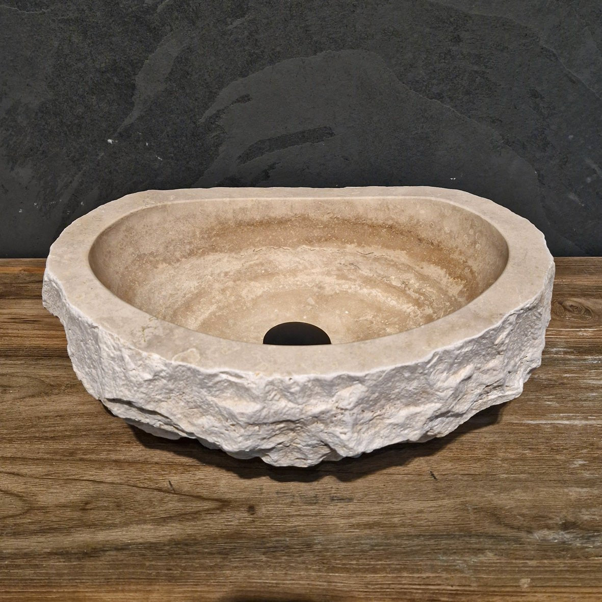 WAVE | Waschbecken | Travertin roh - 40 x 30 x 13 - 15 cm - Badgestaltung | Afrika Naturstein