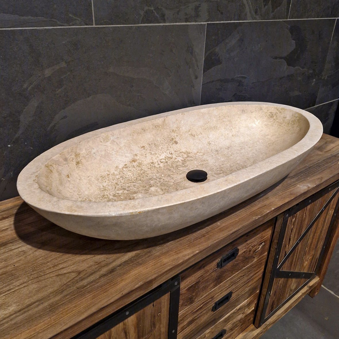 - WAVE | Waschbecken | Travertin glatt - 100 x 45 x 13 - 15 cm - Badgestaltung | Afrika Naturstein