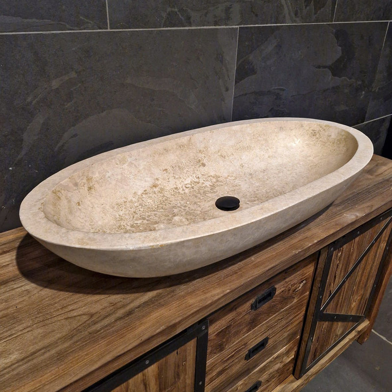 - WAVE | Waschbecken | Travertin glatt - 100 x 45 x 13 - 15 cm - Badgestaltung | Afrika Naturstein