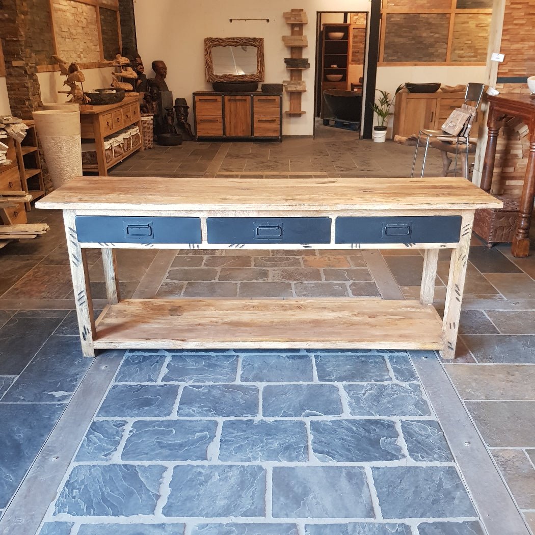 - MADRAS B | Badmöbel Sideboard - 204 x 55 x 80 cm - Badgestaltung | Afrika Naturstein