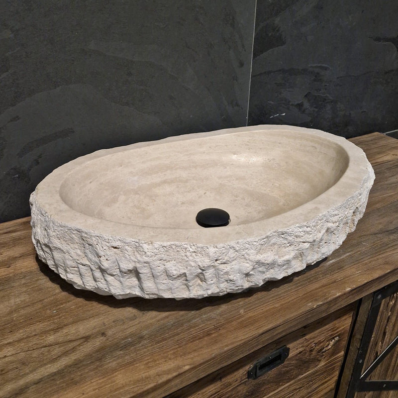 WAVE | Waschbecken | Travertin roh - 60 x 40 x 13 - 15 cm - Badgestaltung | Afrika Naturstein
