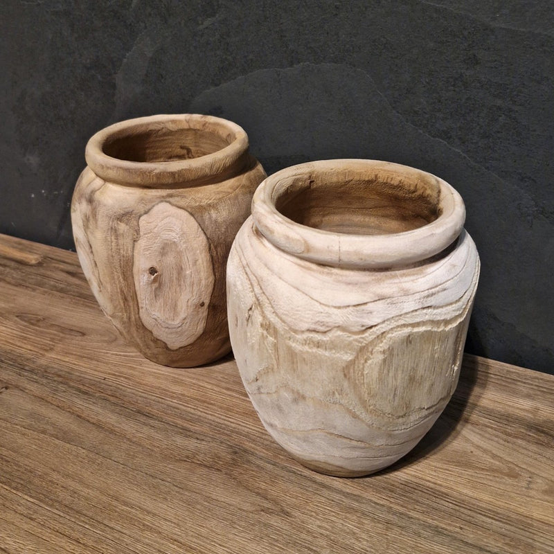 - Kleine Vase aus recyceltem Teakholz, Mix oder hell - Mixholz Vase - Badgestaltung | Afrika Naturstein