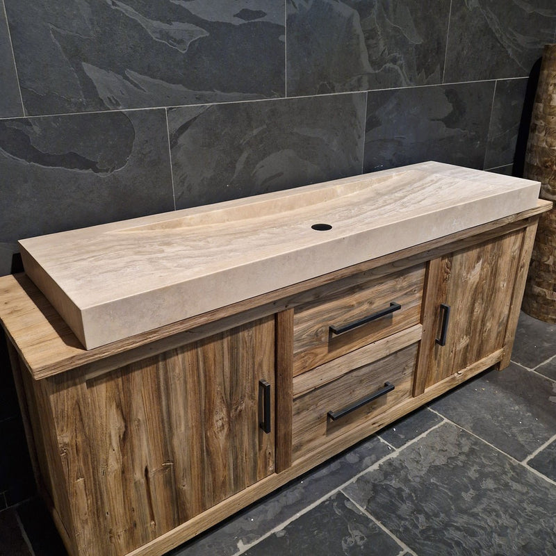 - BILBAO Waschtisch Travertin glatt - 182 x 53 x 10 cm - Badgestaltung | Afrika Naturstein
