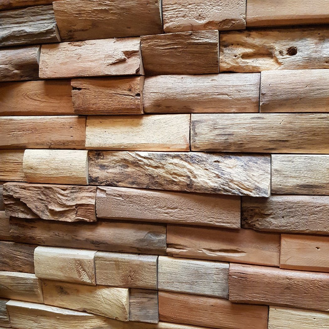 SEAWOOD Holzpaneele 2x5 aus Teakholz als Verblender, detailreiche Holzstruktur, natürliche Maserung, hochwertige Wandverkleidung